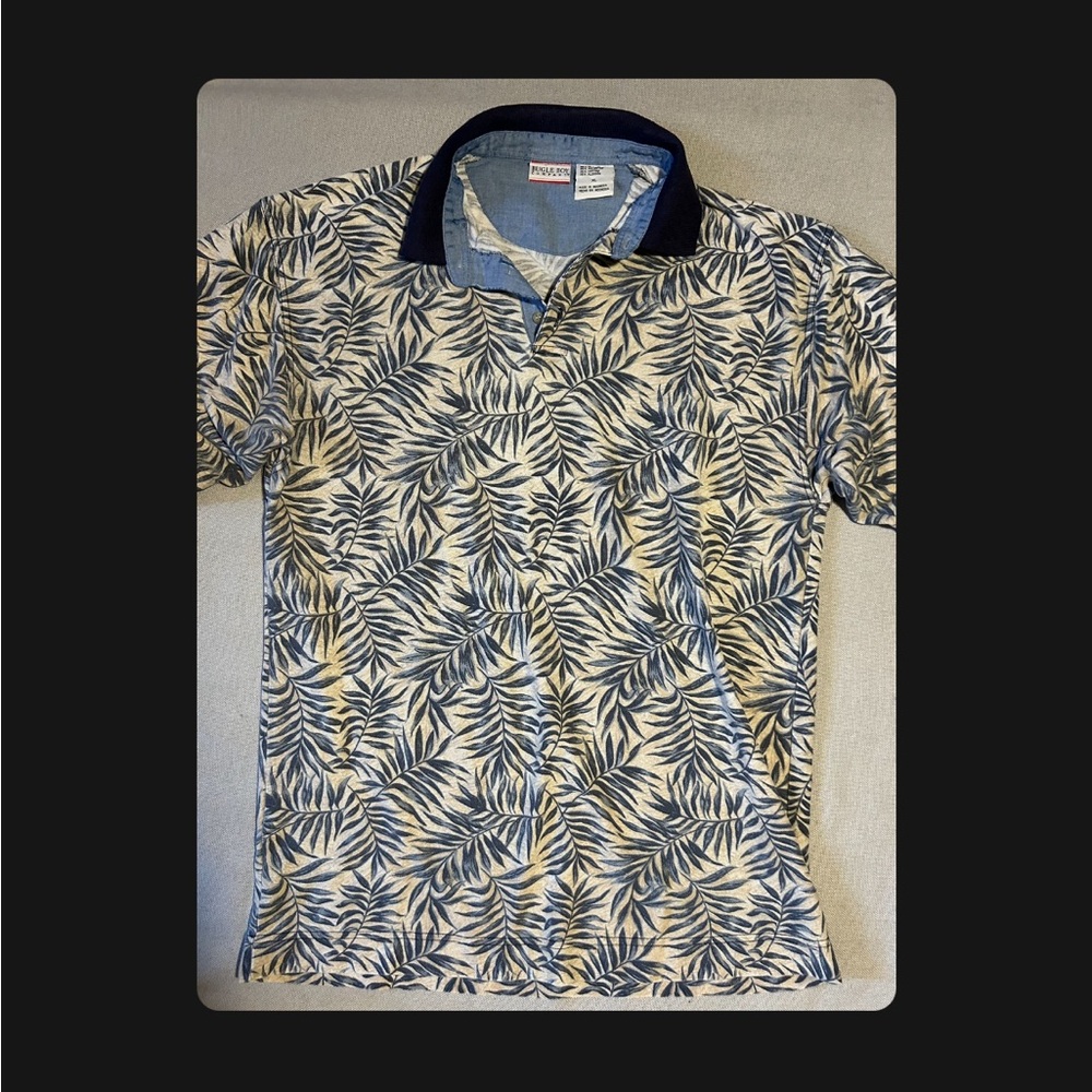 Bugle Boy Yatch Core XL comfy Collared T Shitt Palm Print Hawaiian Polo